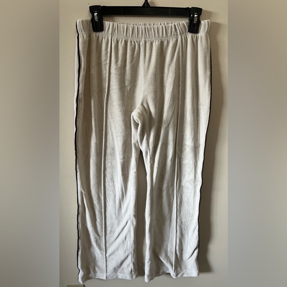 Wide Leg Cream Velour Super Comfy Joggers w/ Brown Trim